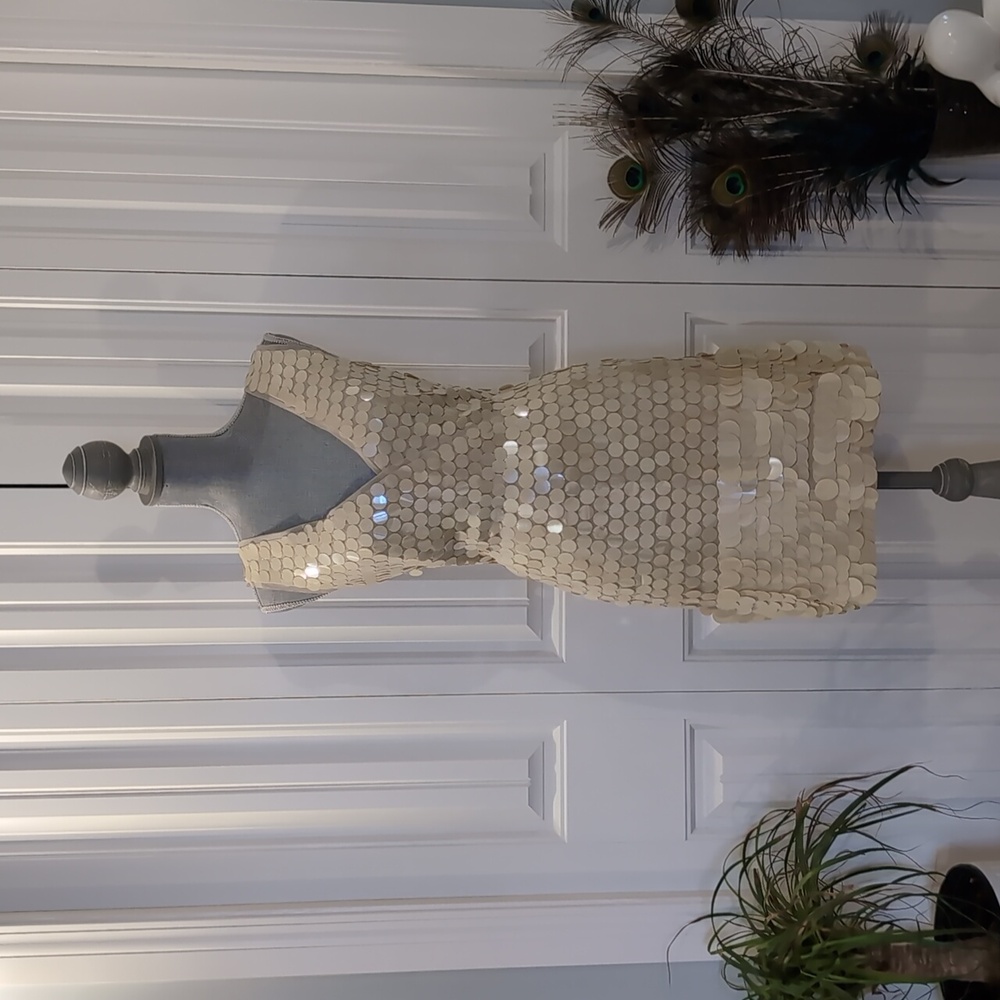 BCBGMAXAZRIA "Kenzie" Cream Sequin Dress